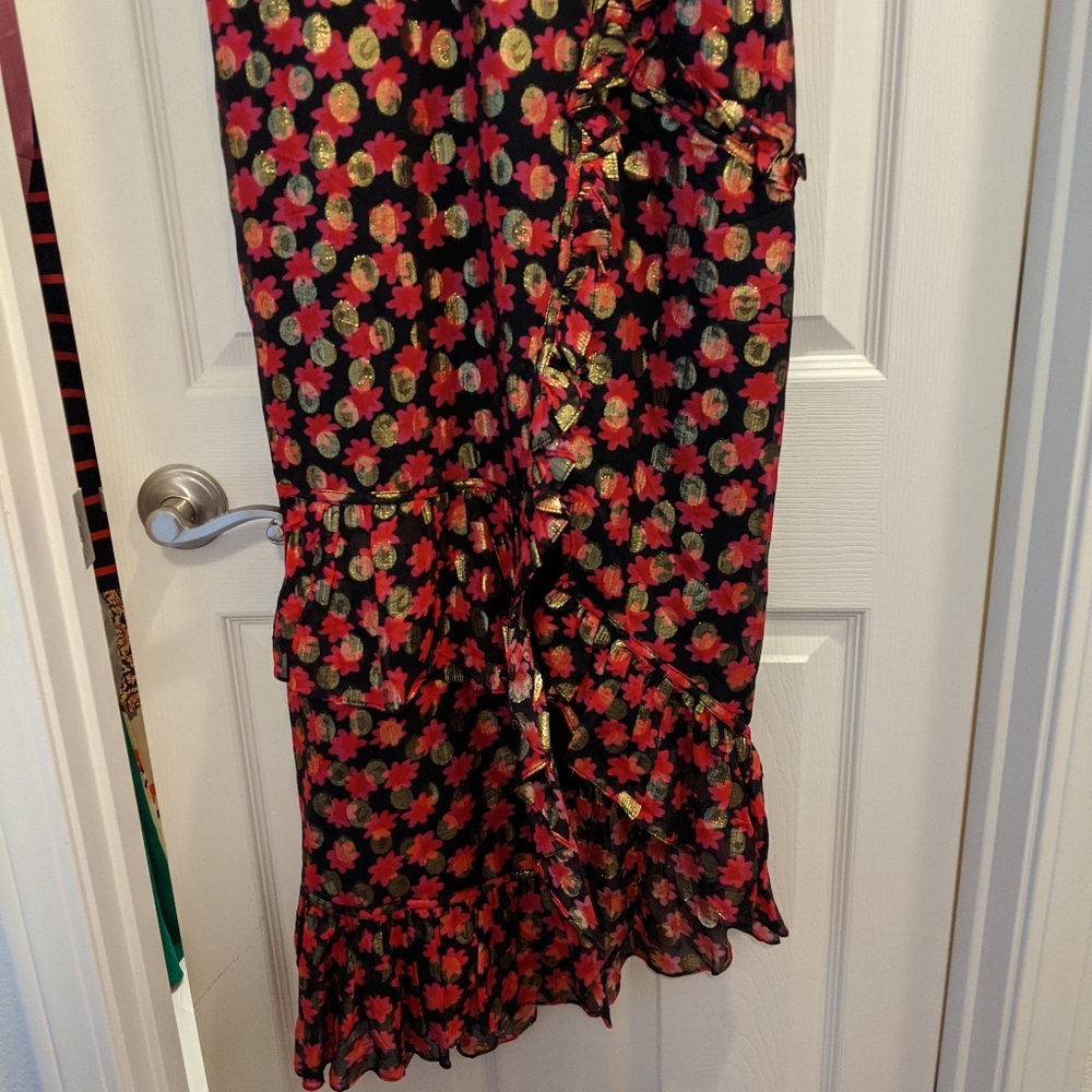 NWT Saloni Anita Ruffle Cocktail Dress Red Gold 6 - Picture 7 of 7